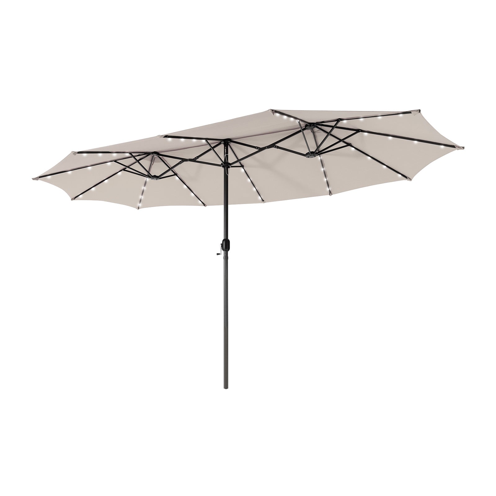 15 Feet Twin Patio Umbrella with 48 Solar LED Lights, Beige Outdoor Umbrellas Beige  at Gallery Canada