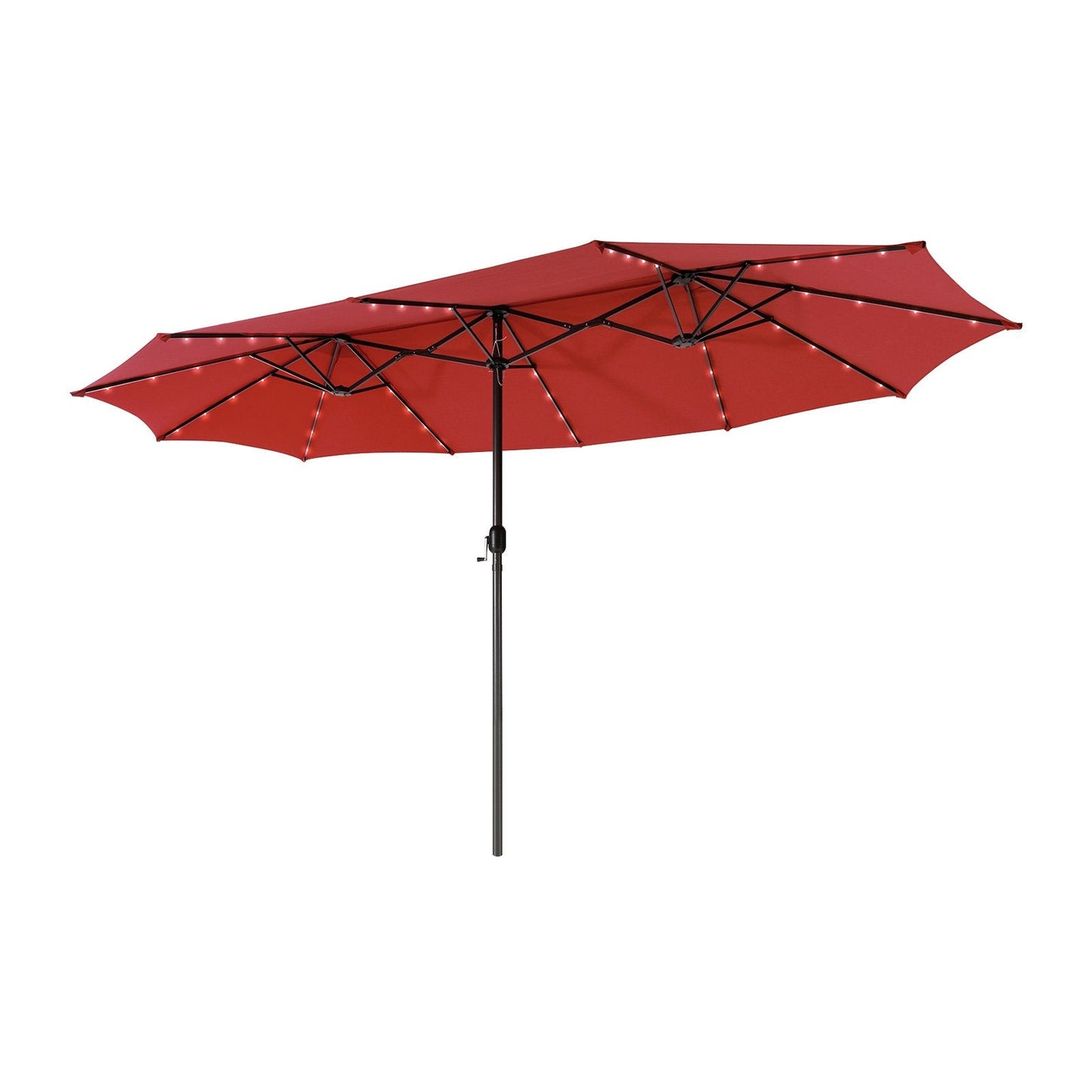 15 Feet Twin Patio Umbrella with 48 Solar LED Lights, Dark Red Outdoor Umbrellas   at Gallery Canada