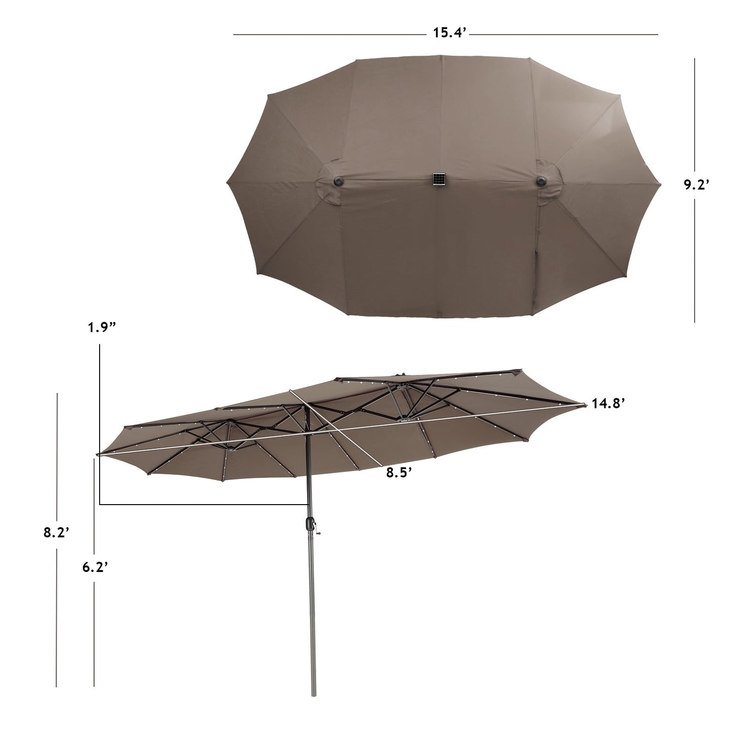 15 Feet Twin Patio Umbrella with 48 Solar LED Lights, Light Brown Outdoor Umbrellas   at Gallery Canada