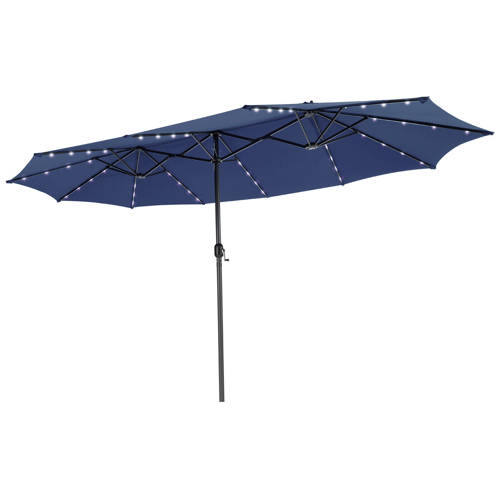 15 Feet Twin Patio Umbrella with 48 Solar LED Lights, Navy Outdoor Umbrellas Navy  at Gallery Canada