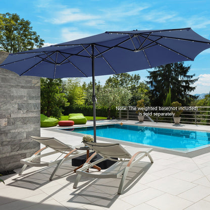 15 Feet Twin Patio Umbrella with 48 Solar LED Lights, Navy Outdoor Umbrellas   at Gallery Canada