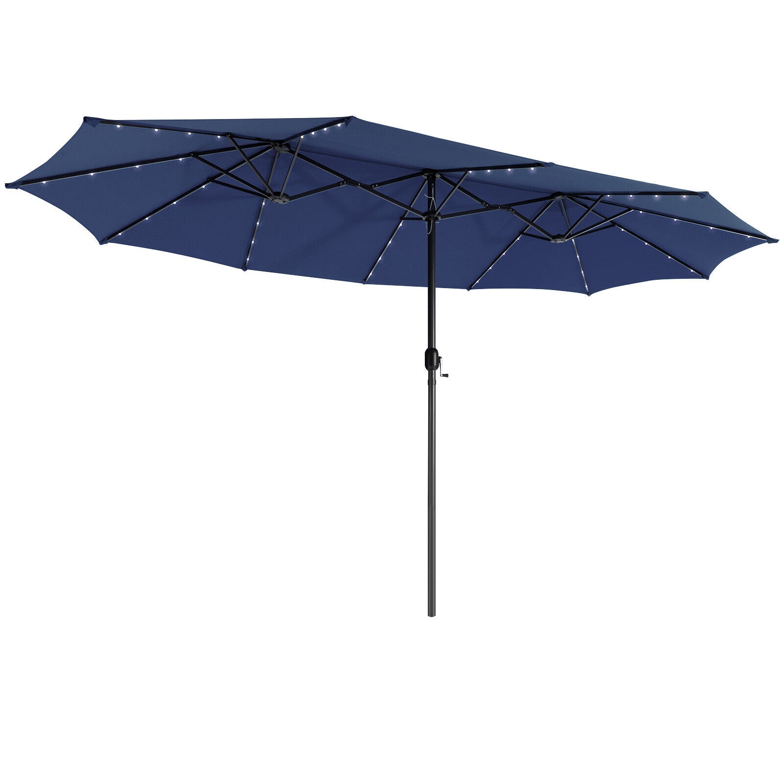 15 Feet Twin Patio Umbrella with 48 Solar LED Lights, Navy Outdoor Umbrellas   at Gallery Canada