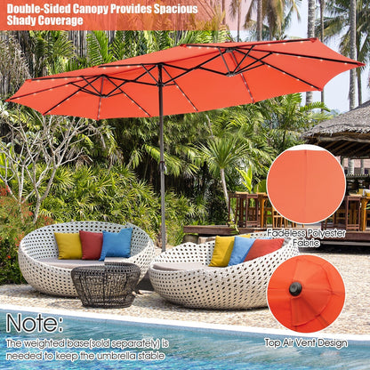 15 Feet Twin Patio Umbrella with 48 Solar LED Lights, Orange Outdoor Umbrellas   at Gallery Canada