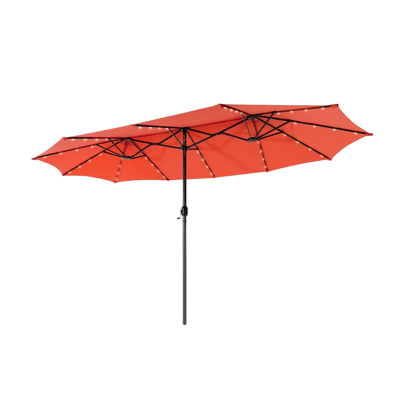 15 Feet Twin Patio Umbrella with 48 Solar LED Lights, Orange Outdoor Umbrellas Orange  at Gallery Canada