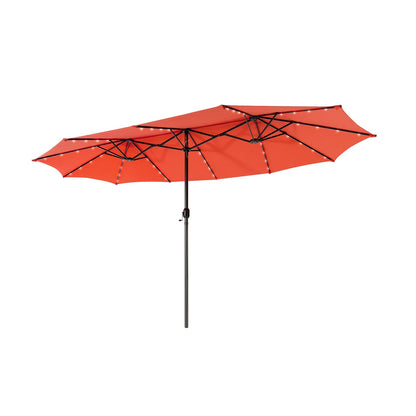 15 Feet Twin Patio Umbrella with 48 Solar LED Lights, Orange Outdoor Umbrellas Orange  at Gallery Canada