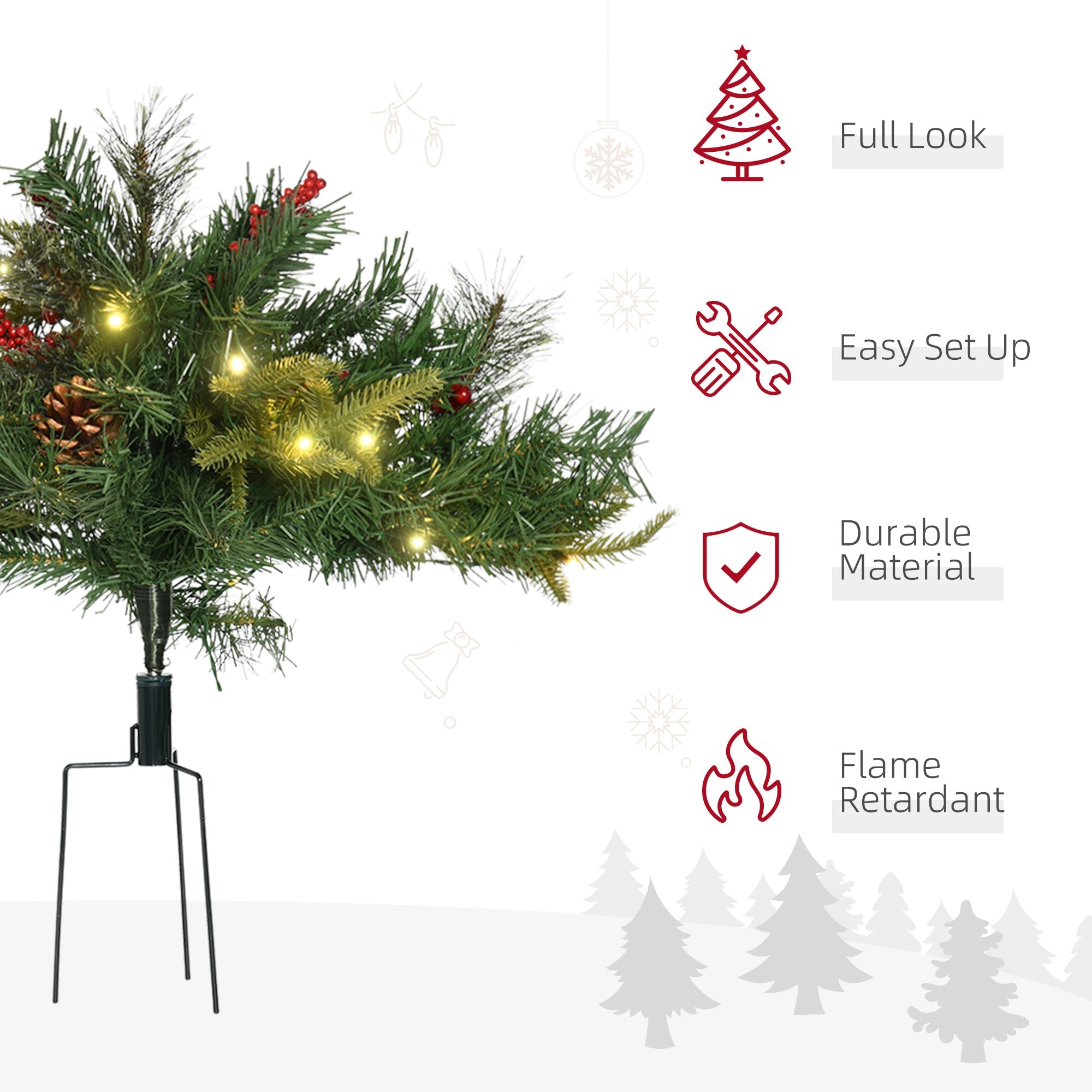 Prelit 1.5 Ft Artificial Christmas Trees with LED Lights, Berries, Pine Cones, Green Pre Lit Christmas Trees   at Gallery Canada