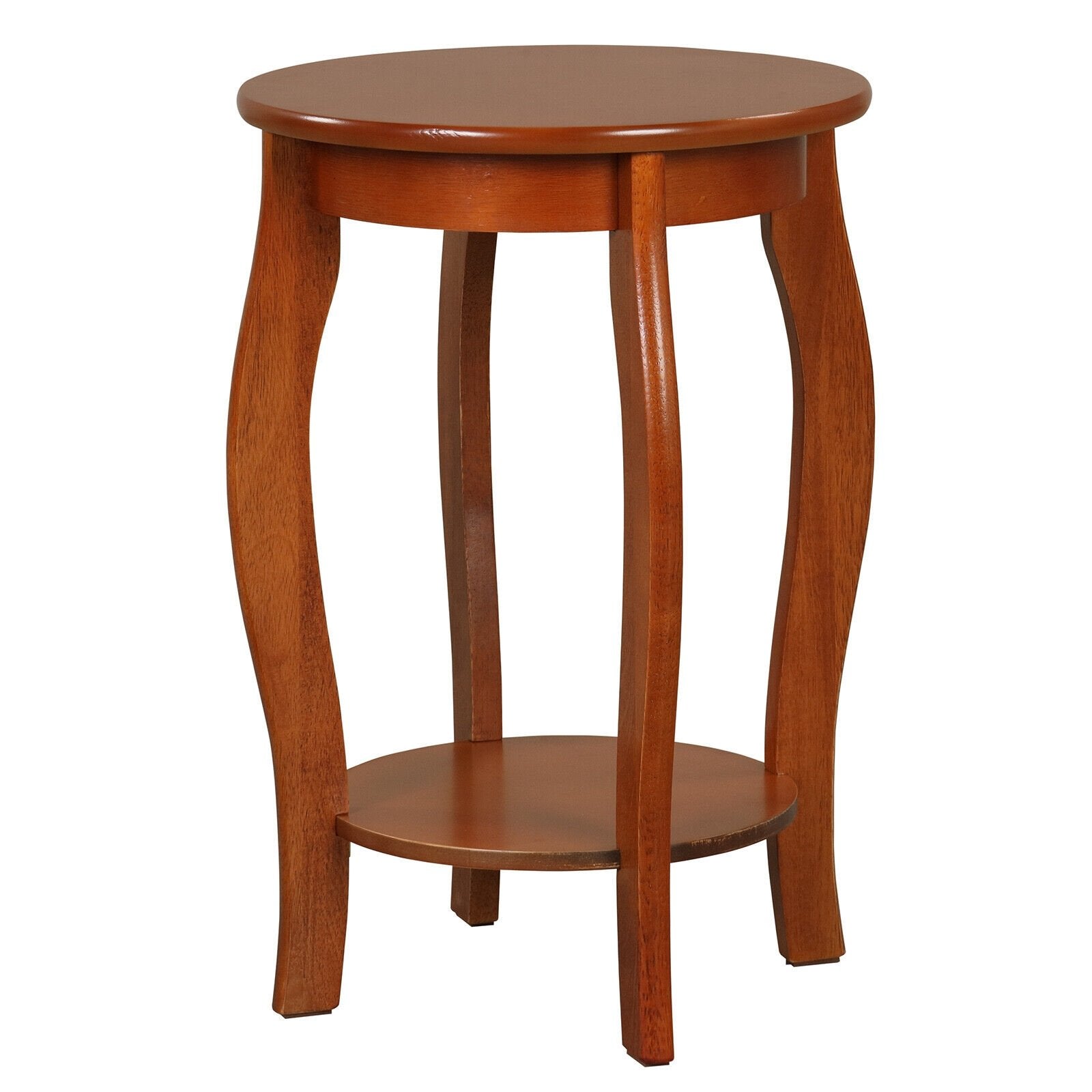 15 Inch 2-Tier Round End Table with Storage Shelf, Walnut End & Side Tables   at Gallery Canada