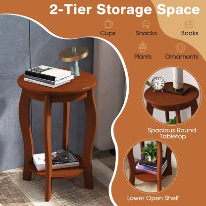 15 Inch 2-Tier Round End Table with Storage Shelf, Walnut End & Side Tables   at Gallery Canada