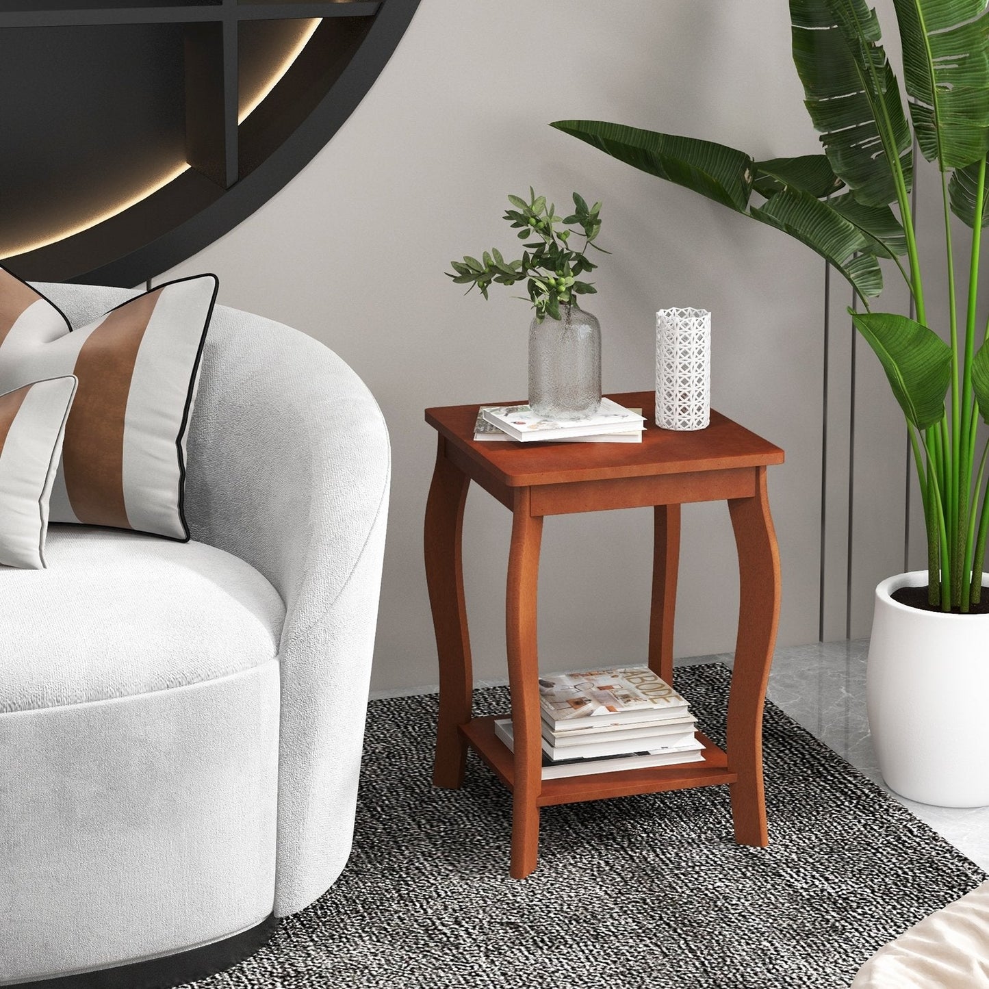 15 Inch 2-Tier Square End Table with Storage Shelf Set of 2, Walnut End & Side Tables   at Gallery Canada