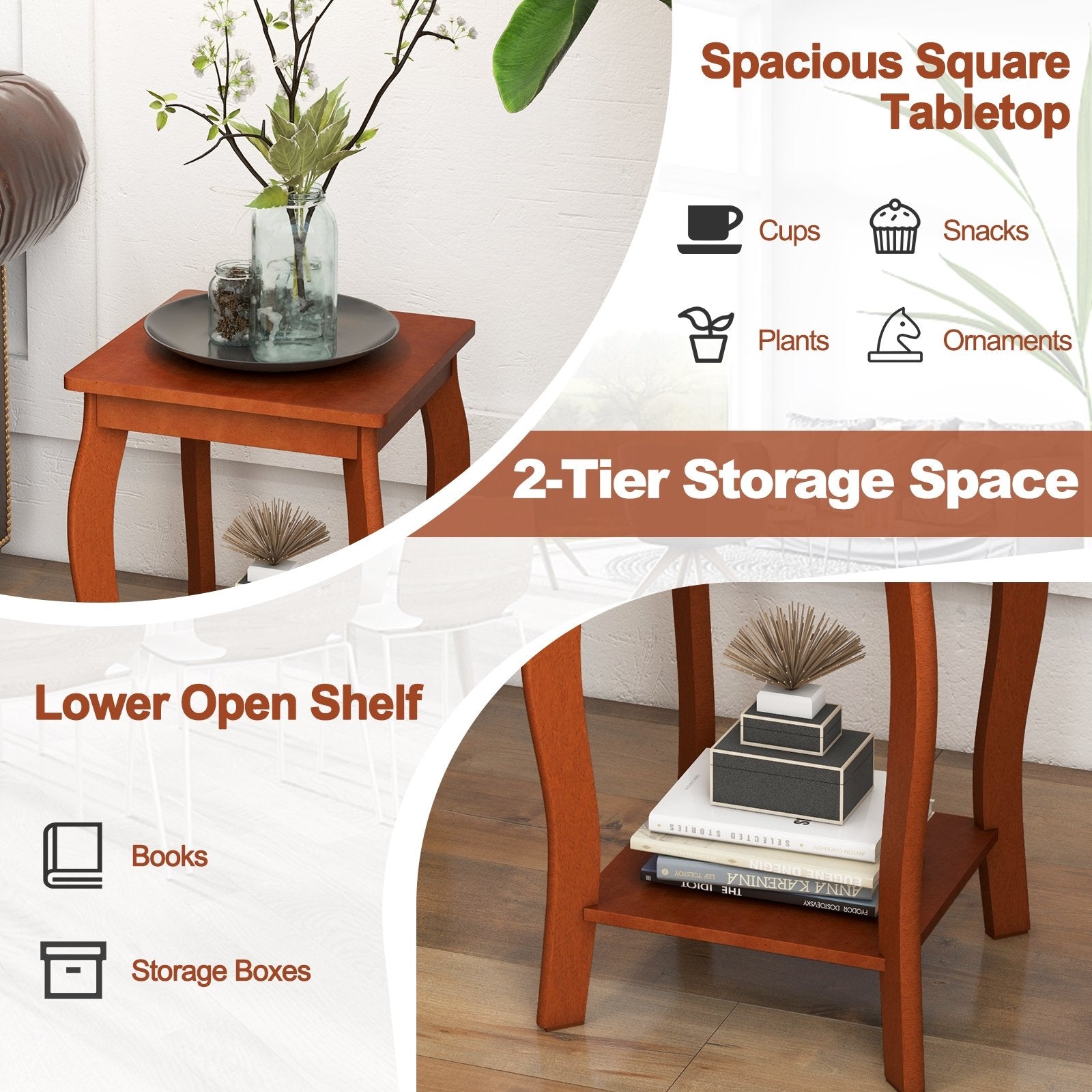 15 Inch 2-Tier Square End Table with Storage Shelf Set of 2, Walnut End & Side Tables   at Gallery Canada