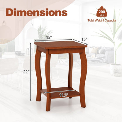 15 Inch 2-Tier Square End Table with Storage Shelf Set of 2, Walnut End & Side Tables   at Gallery Canada