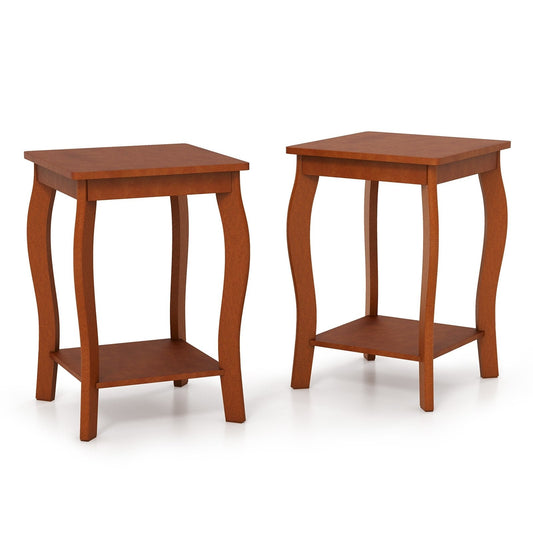 15 Inch 2-Tier Square End Table with Storage Shelf Set of 2, Walnut End & Side Tables   at Gallery Canada