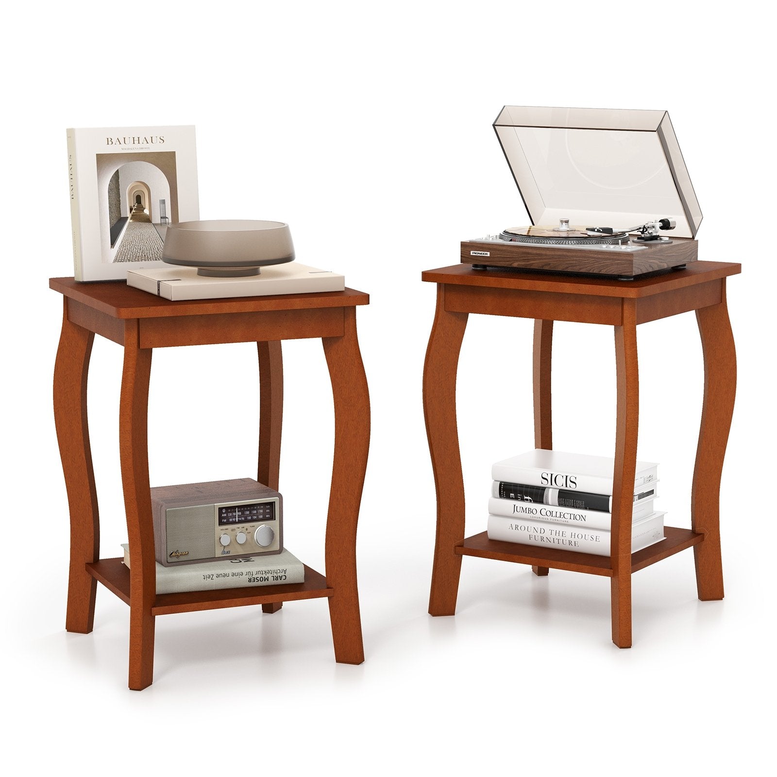 15 Inch 2-Tier Square End Table with Storage Shelf Set of 2, Walnut End & Side Tables   at Gallery Canada