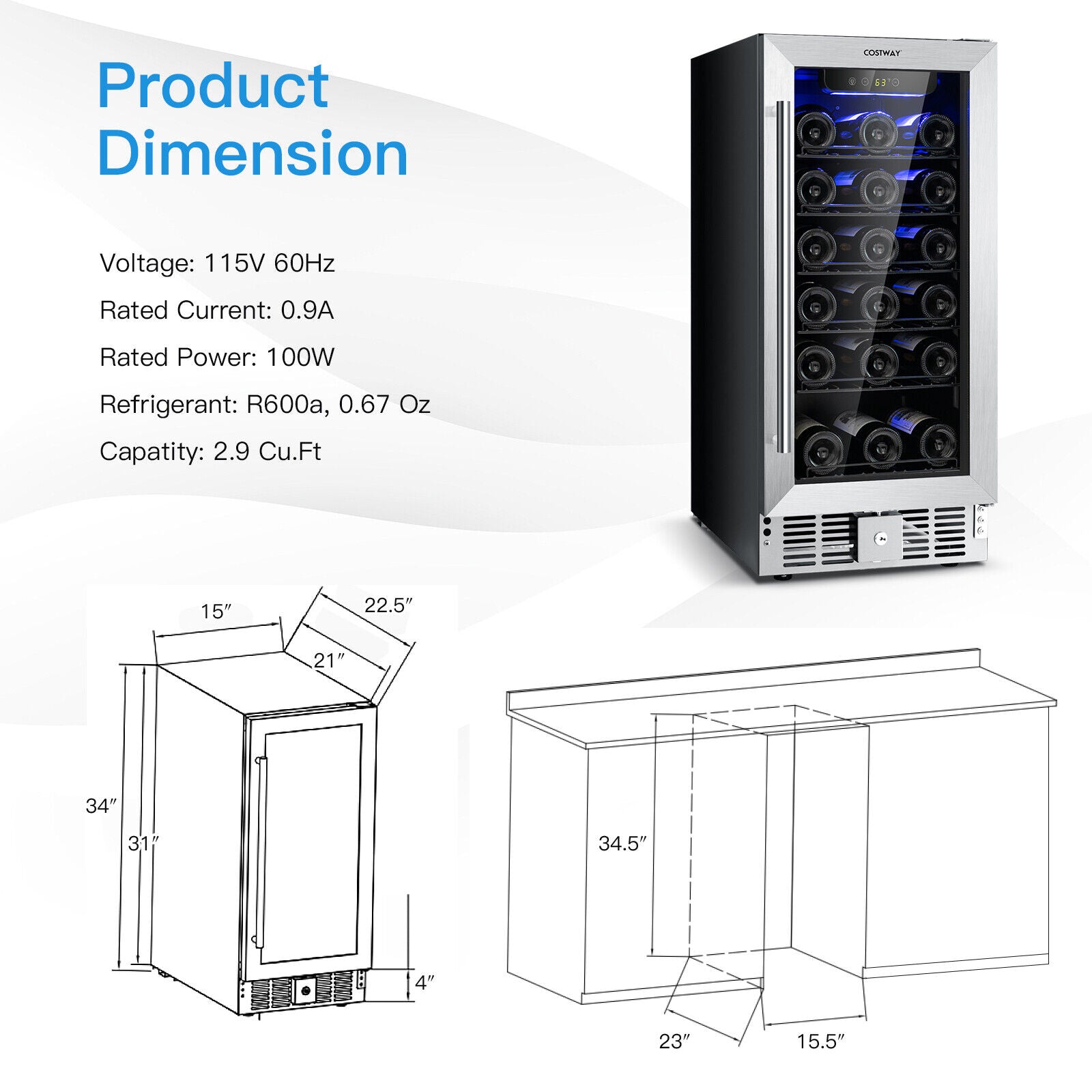 15 Inch 30-Bottle Wine Cooler with Temperature Memory, Black Wine & Beverage Coolers   at Gallery Canada