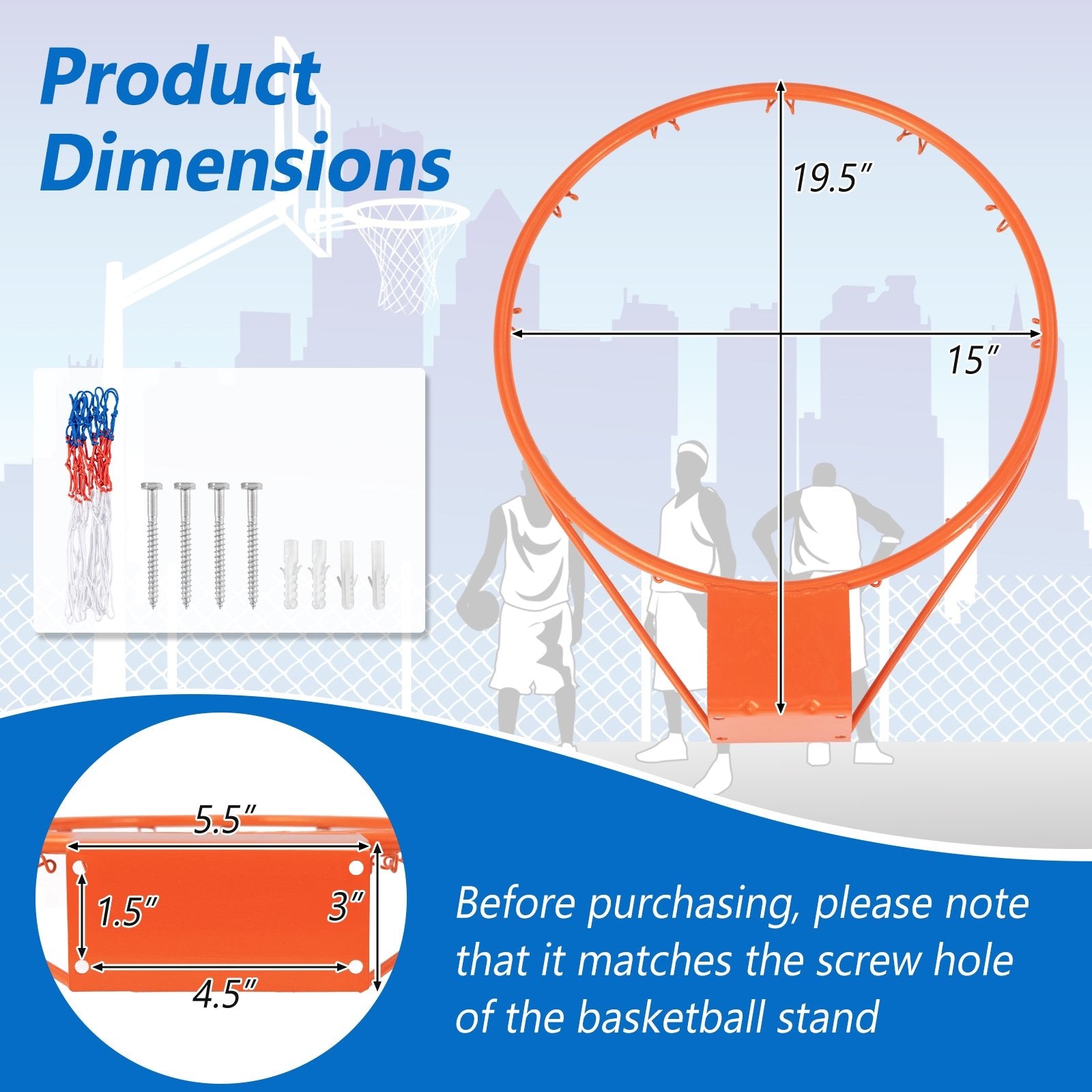 15-Inch Basketball Rim Goal Replacement with All Weather Net and Mounting Hardware, Orange Sport Equipments   at Gallery Canada