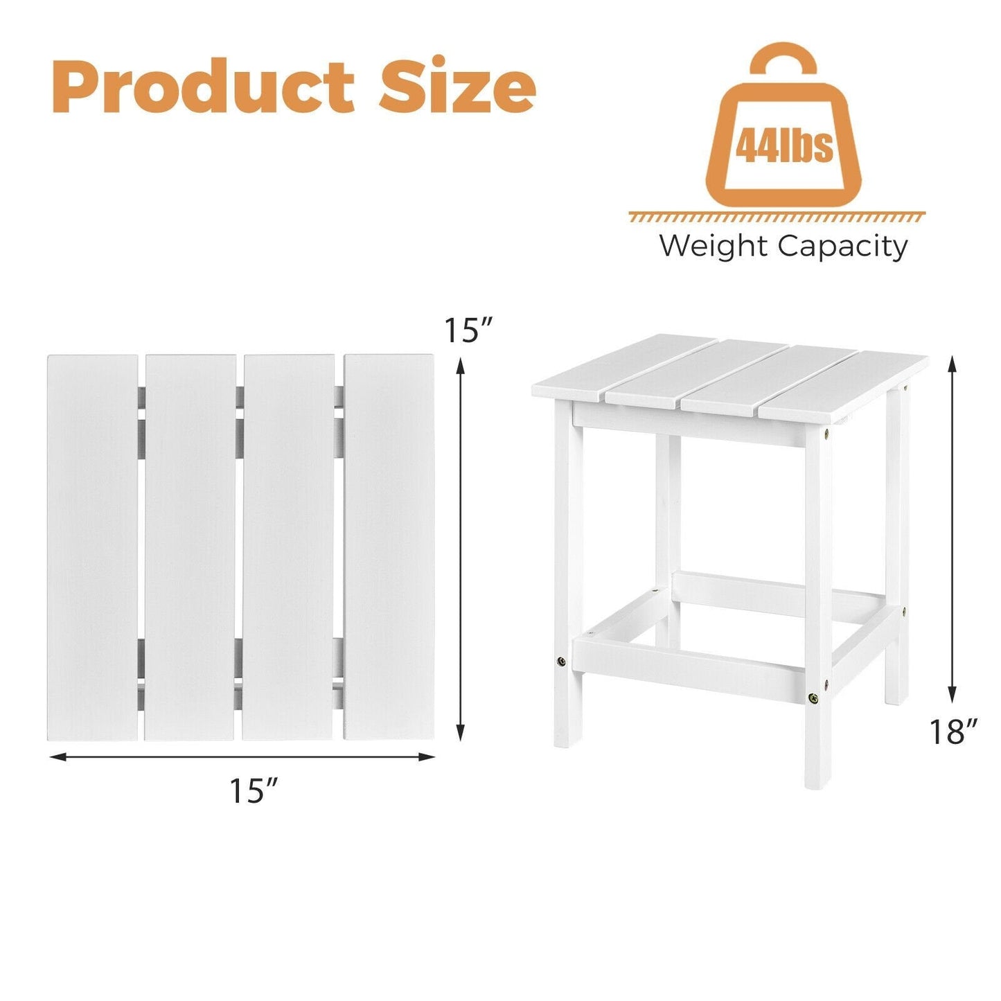 15 Inch Patio Square Wooden Slat End Side Coffee Table for Garden, White Patio Coffee Tables   at Gallery Canada