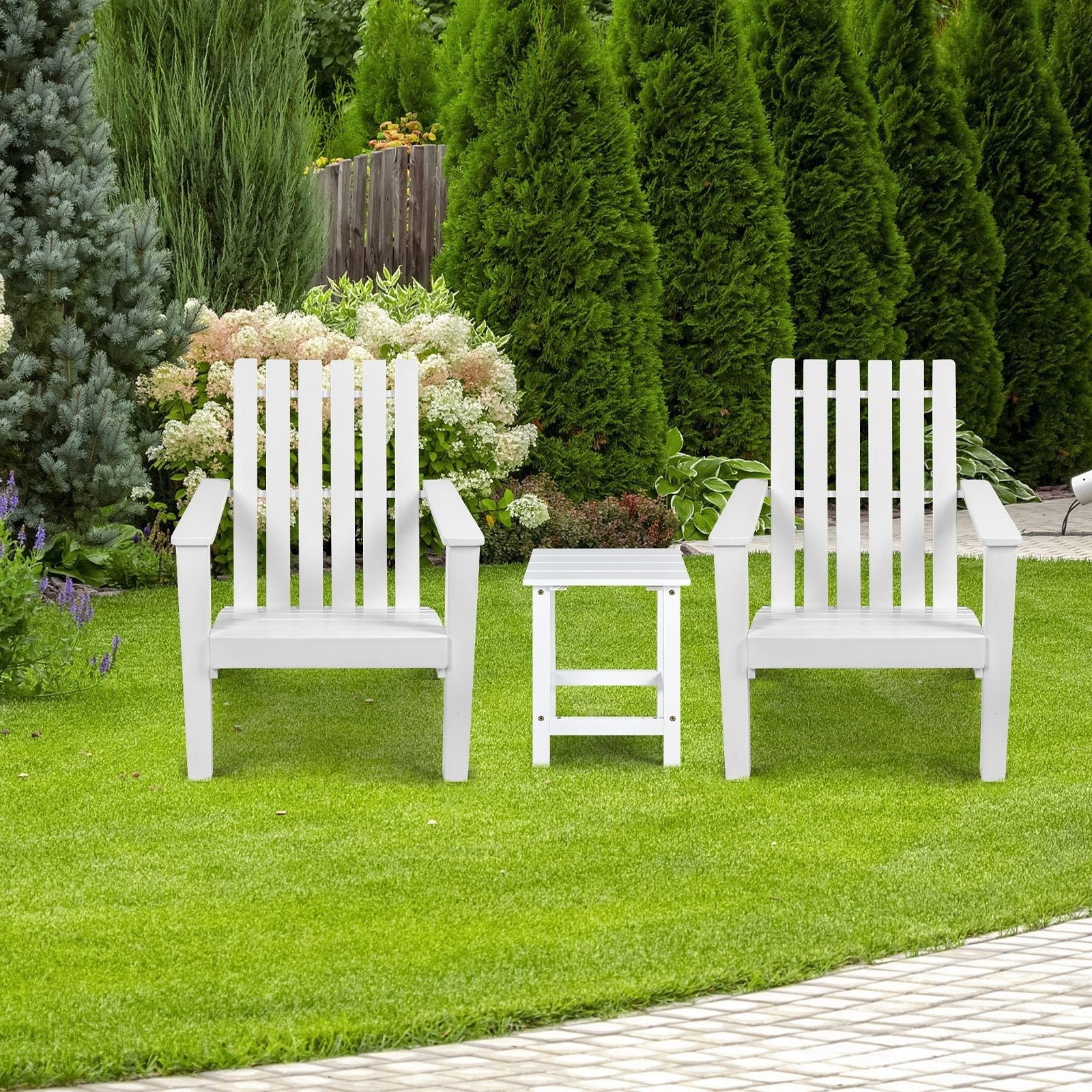 15 Inch Patio Square Wooden Slat End Side Coffee Table for Garden, White Patio Coffee Tables   at Gallery Canada