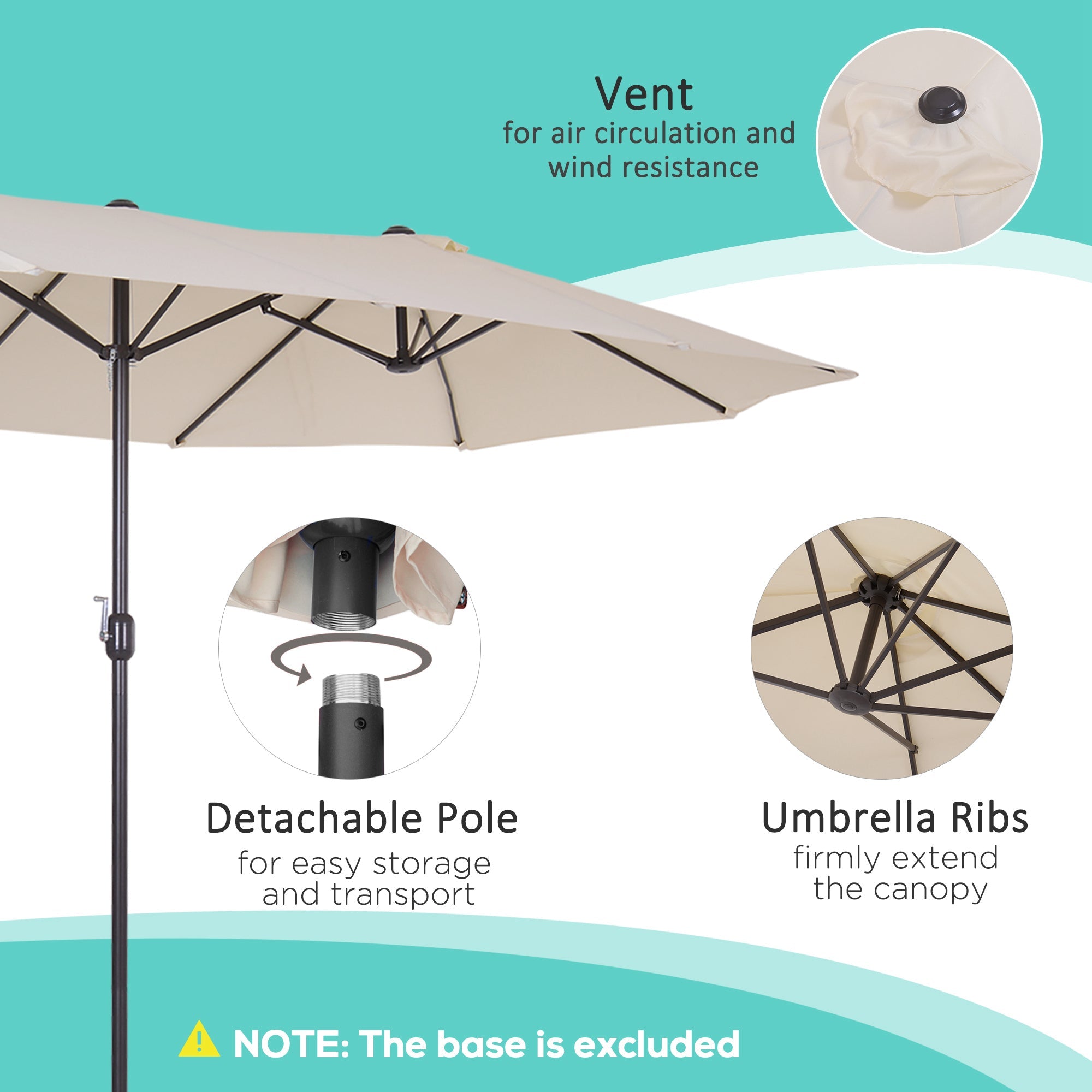 15' Outdoor Patio Umbrella with Twin Canopy Sunshade Steel Table Umbrella with Lift Crank Beige Sun Umbrellas   at Gallery Canada