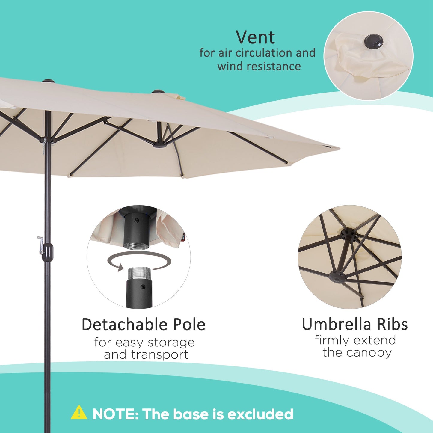 15' Outdoor Patio Umbrella with Twin Canopy Sunshade Steel Table Umbrella with Lift Crank Beige Sun Umbrellas   at Gallery Canada