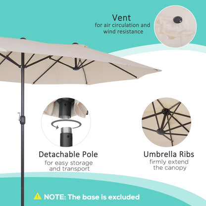 15' Outdoor Patio Umbrella with Twin Canopy Sunshade Steel Table Umbrella with Lift Crank Beige Sun Umbrellas   at Gallery Canada