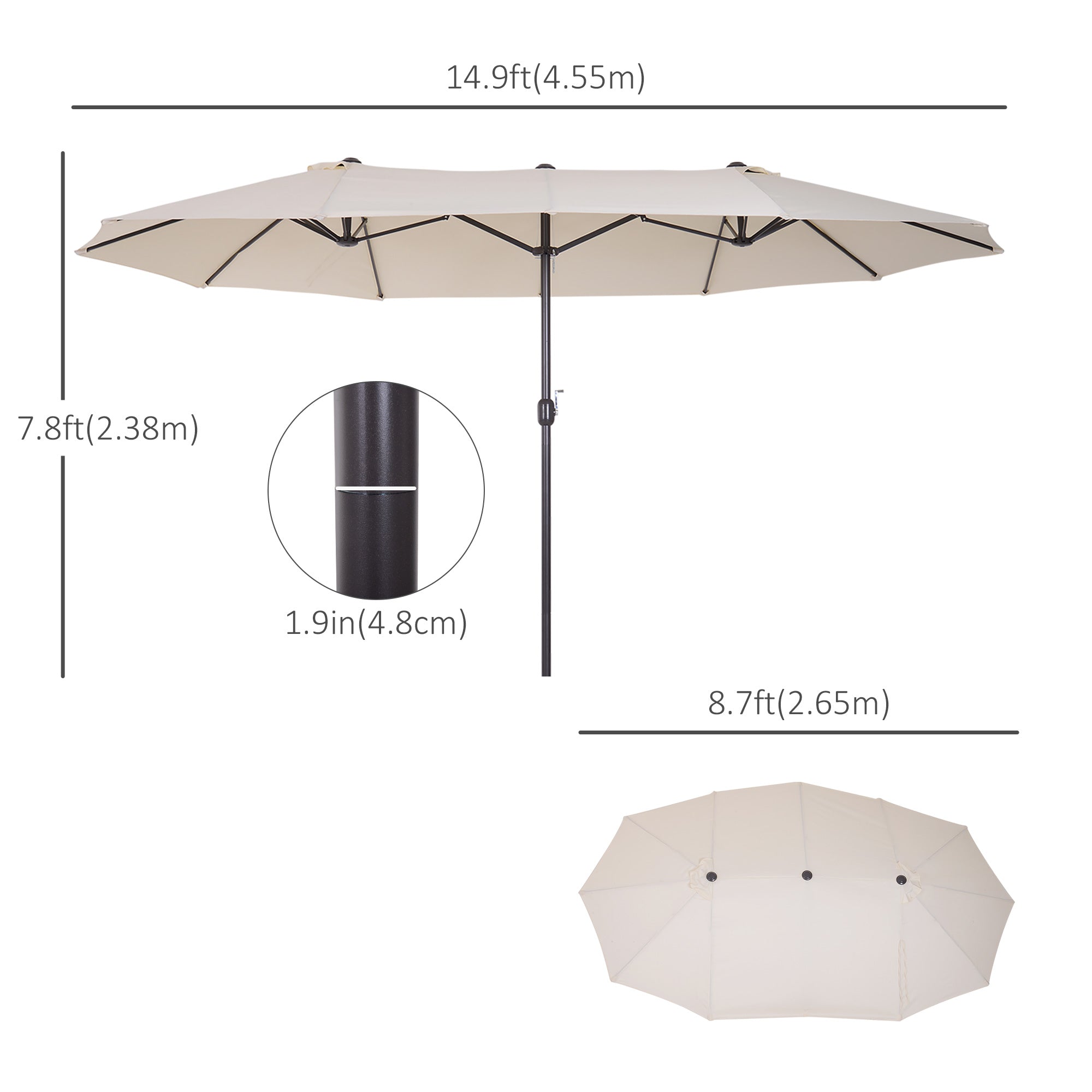 15' Outdoor Patio Umbrella with Twin Canopy Sunshade Steel Table Umbrella with Lift Crank Beige Sun Umbrellas   at Gallery Canada