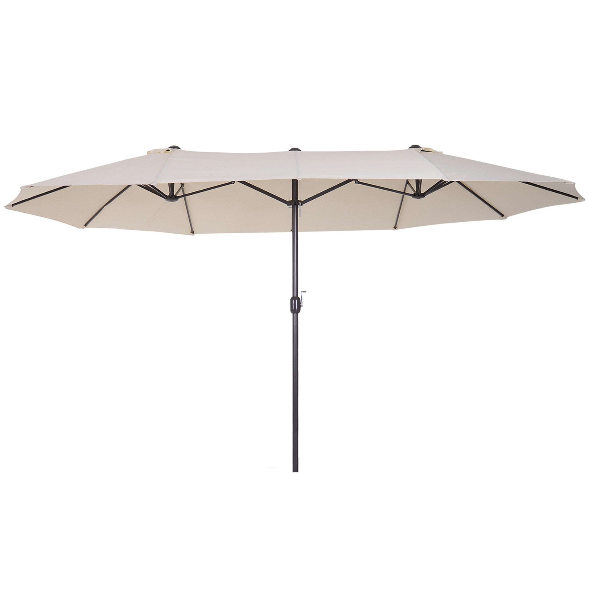 15' Outdoor Patio Umbrella with Twin Canopy Sunshade Steel Table Umbrella with Lift Crank Beige Sun Umbrellas Beige  at Gallery Canada