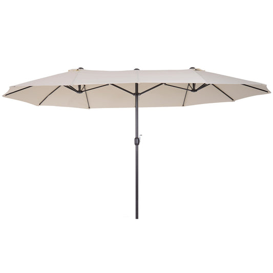 15' Outdoor Patio Umbrella with Twin Canopy Sunshade Steel Table Umbrella with Lift Crank Beige - Gallery Canada