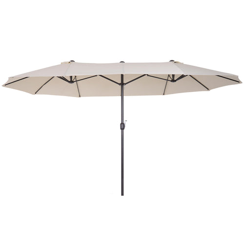 15' Outdoor Patio Umbrella with Twin Canopy Sunshade Steel Table Umbrella with Lift Crank Beige