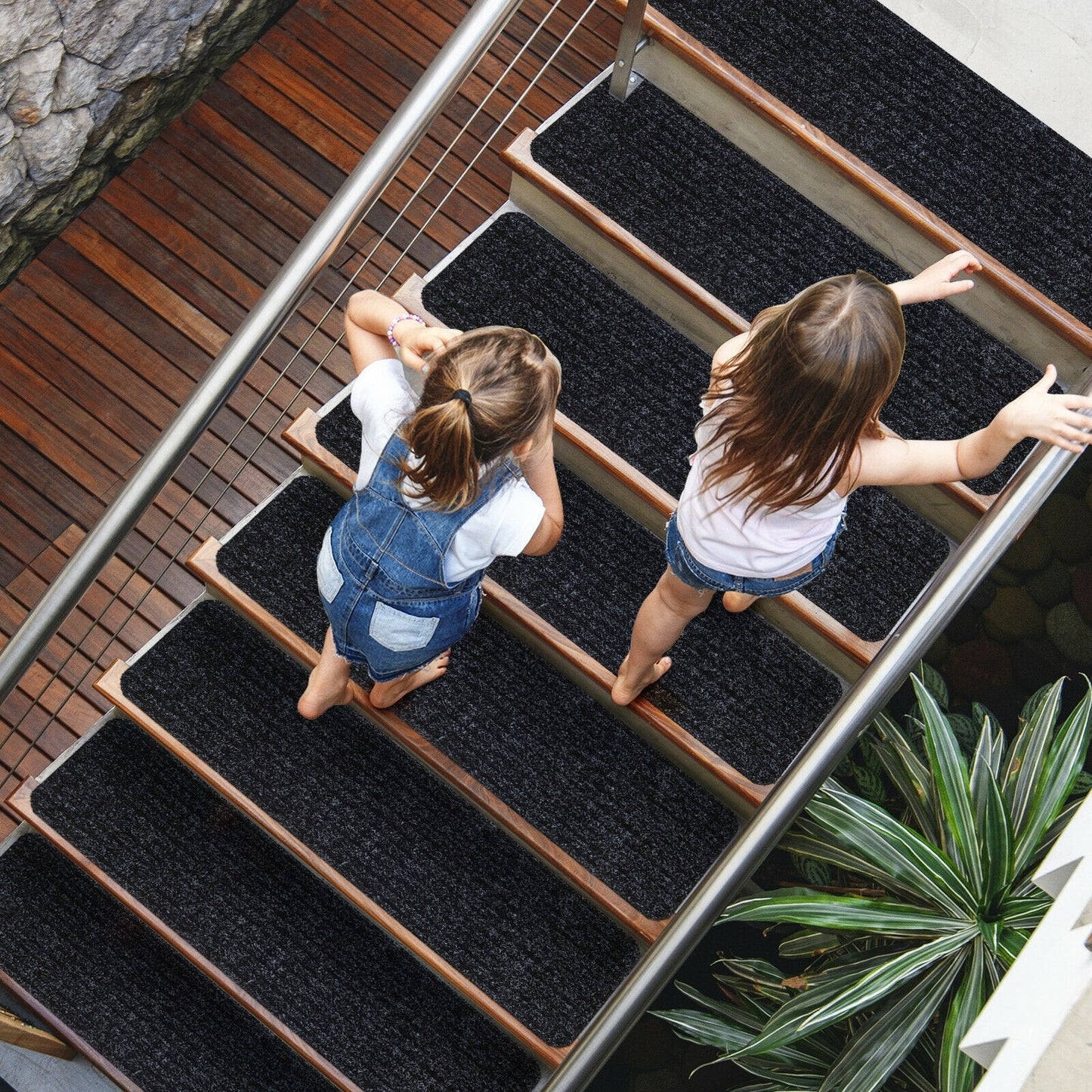 15 Pieces 30 x 8 Inch Slip Resistant Soft Stair Treads Carpet, Black Rugs   at Gallery Canada