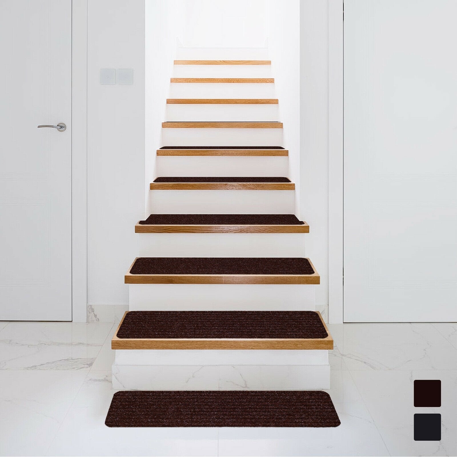 15 Pieces 30 x 8 Inch Slip Resistant Soft Stair Treads Carpet, Brown Rugs   at Gallery Canada