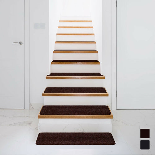 15 Pieces 30 x 8 Inch Slip Resistant Soft Stair Treads Carpet, Brown