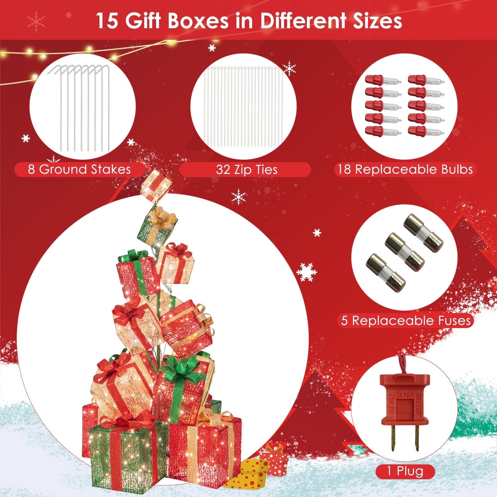 15 Stacked Lighted Christmas Gift Box Tower with 450 Warm White Lights, Multicolor Christmas Decor & Accessories   at Gallery Canada