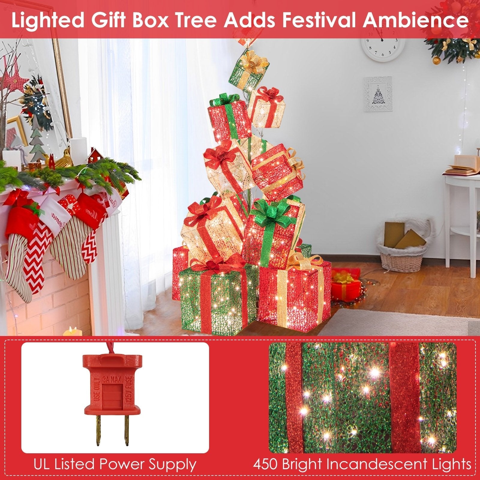 15 Stacked Lighted Christmas Gift Box Tower with 450 Warm White Lights, Multicolor Christmas Decor & Accessories   at Gallery Canada