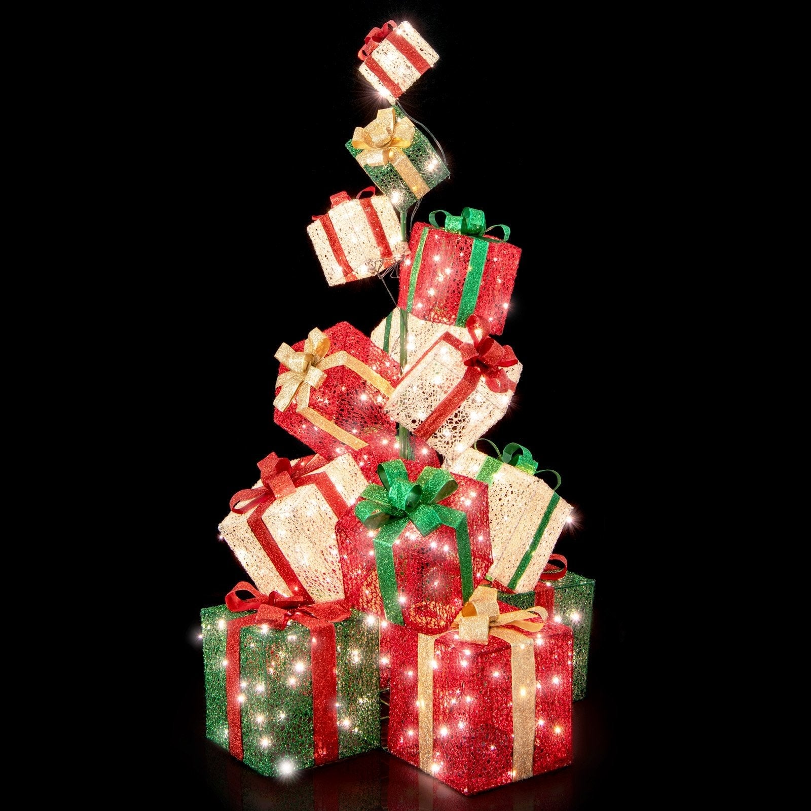 15 Stacked Lighted Christmas Gift Box Tower with 450 Warm White Lights, Multicolor Christmas Decor & Accessories   at Gallery Canada