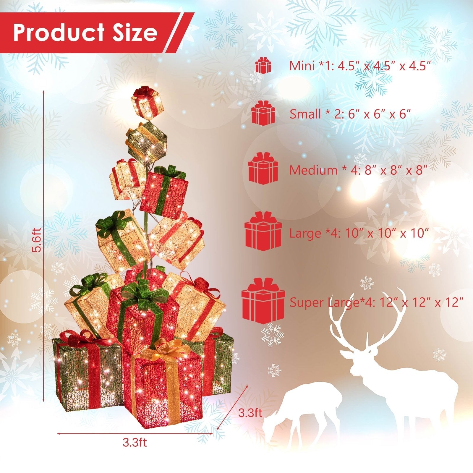 15 Stacked Lighted Christmas Gift Box Tower with 450 Warm White Lights, Multicolor Christmas Decor & Accessories   at Gallery Canada