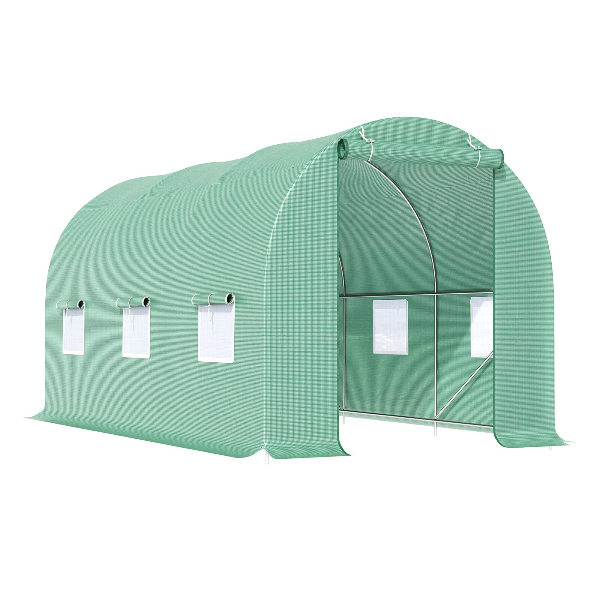 15' x 6.6' x 6.6' Walk-in Tunnel Greenhouse Garden Plant Seed Growing Warm House Outdoor Hot House w/ Roll Up Door, Windows, PE Cover Green Walk In Greenhouses Deep Green  at Gallery Canada