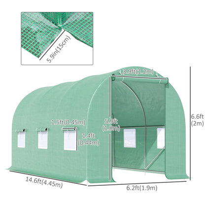 15' x 6.6' x 6.6' Walk-in Tunnel Greenhouse Garden Plant Seed Growing Warm House Outdoor Hot House w/ Roll Up Door, Windows, PE Cover Green Walk In Greenhouses   at Gallery Canada