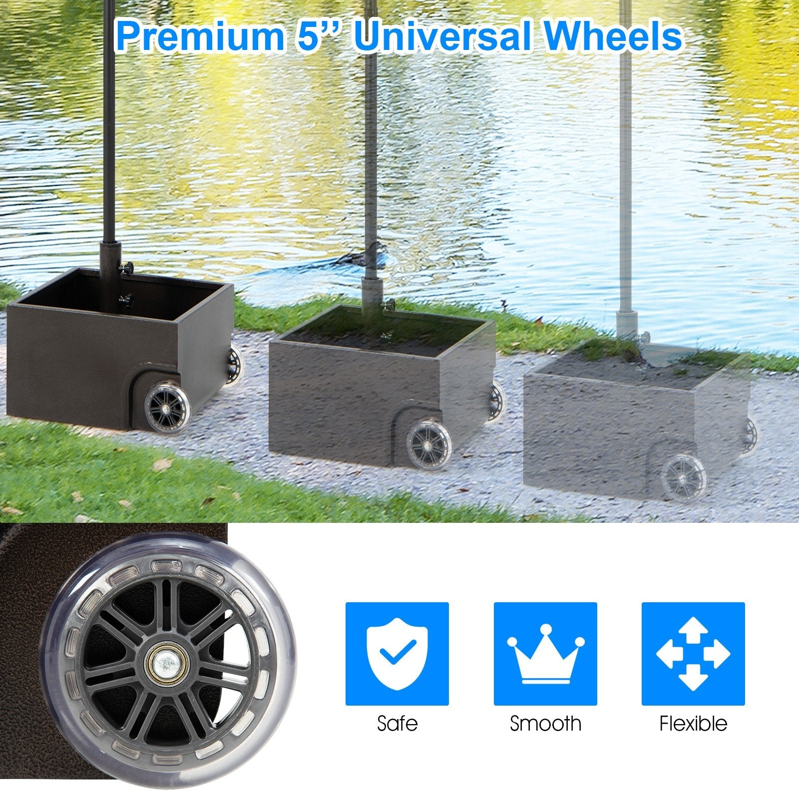 150 Pounds Patio Umbrella Base Stand Wheels Planter Outdoor, Black Outdoor Umbrella Bases   at Gallery Canada