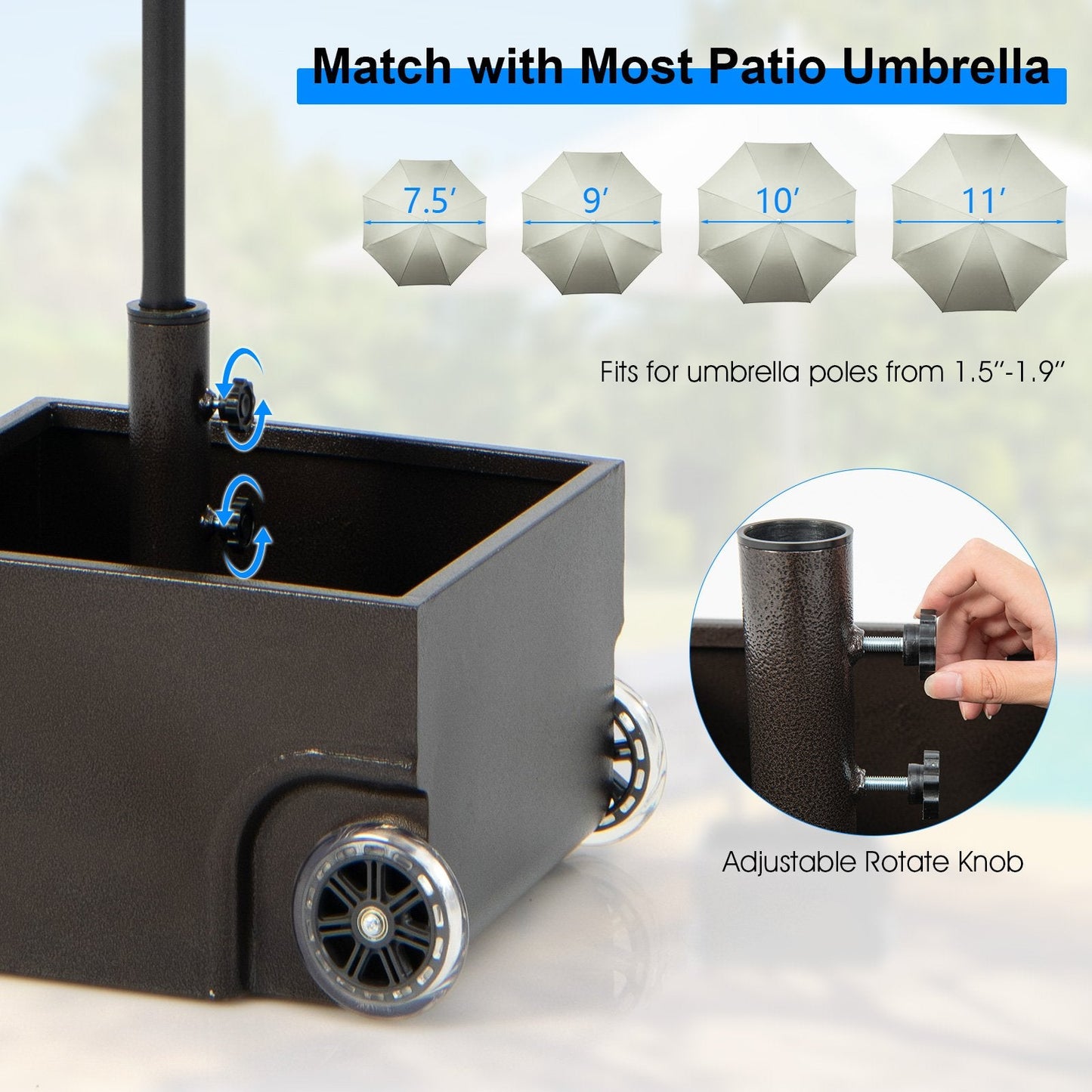 150 Pounds Patio Umbrella Base Stand Wheels Planter Outdoor, Black Outdoor Umbrella Bases   at Gallery Canada