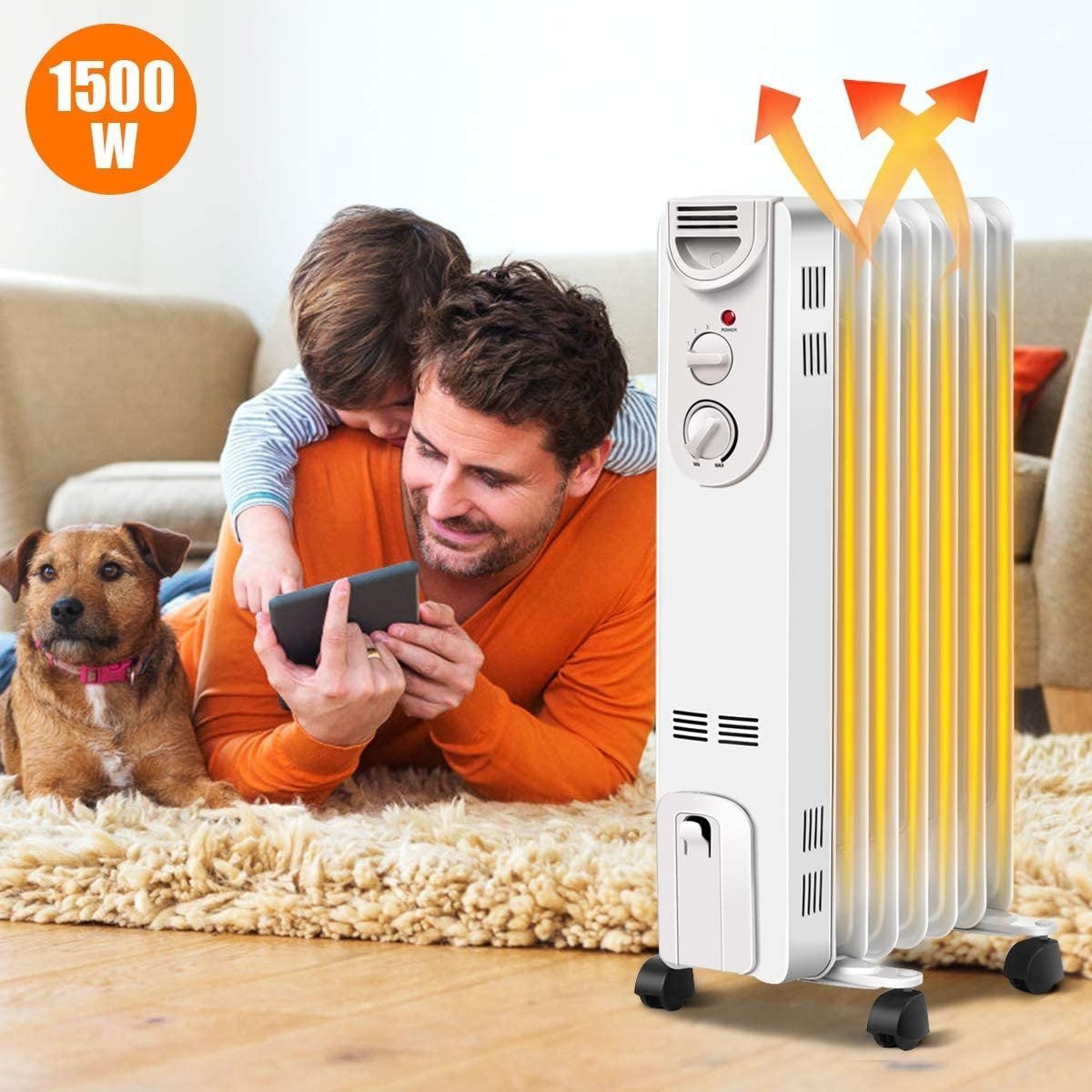 1500 W Electric Portable Oil Filled Radiator Space Heater with 3 Heat Settings Space Heaters   at Gallery Canada