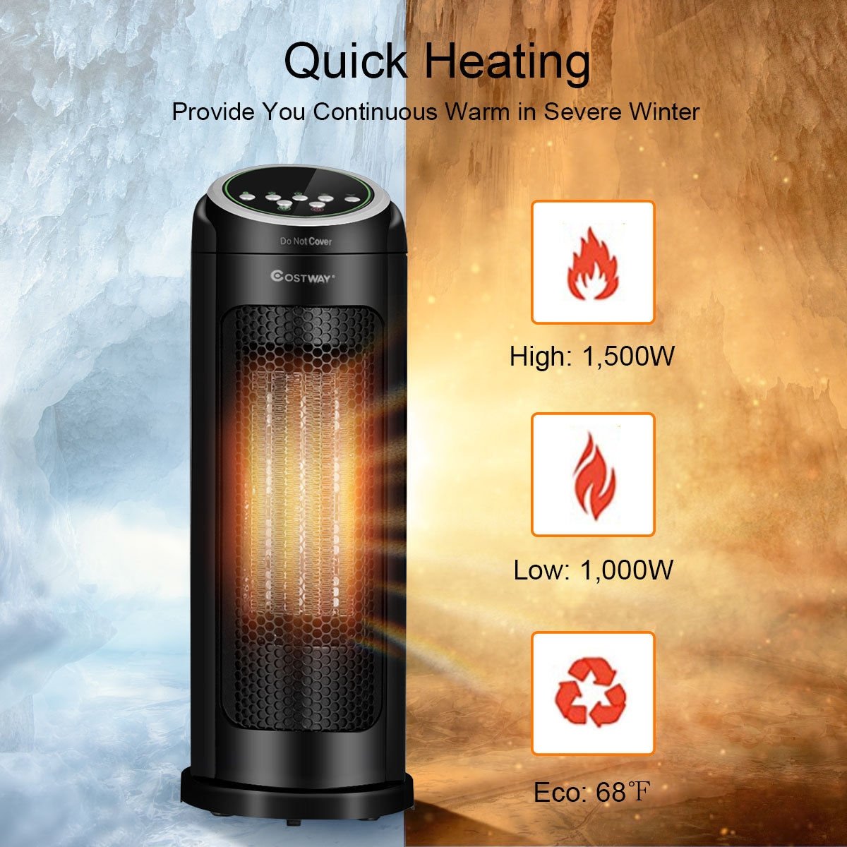 1500 W LED Portable Oscillating PTC Ceramic Space Heater, Black Space Heaters   at Gallery Canada