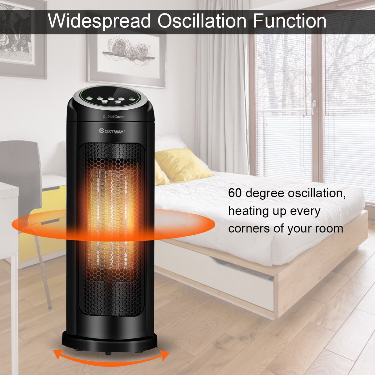 1500 W LED Portable Oscillating PTC Ceramic Space Heater, Black Space Heaters   at Gallery Canada