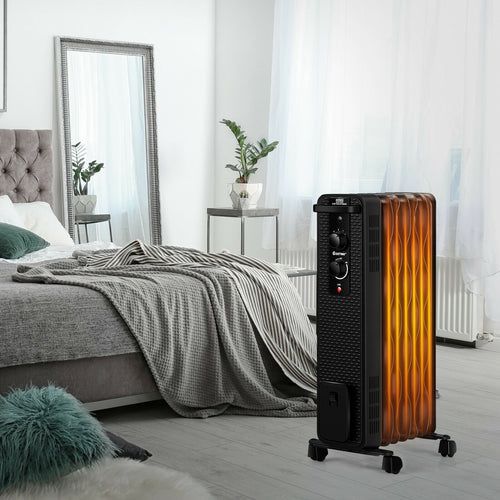 1500 W Oil-Filled Heater Portable Radiator Space Heater with Adjustable Thermostat, Black