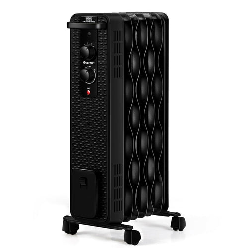 1500 W Oil-Filled Heater Portable Radiator Space Heater with Adjustable Thermostat, Black