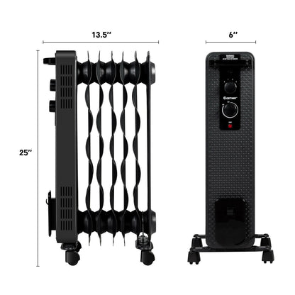 1500 W Oil-Filled Heater Portable Radiator Space Heater with Adjustable Thermostat, Black Space Heaters   at Gallery Canada