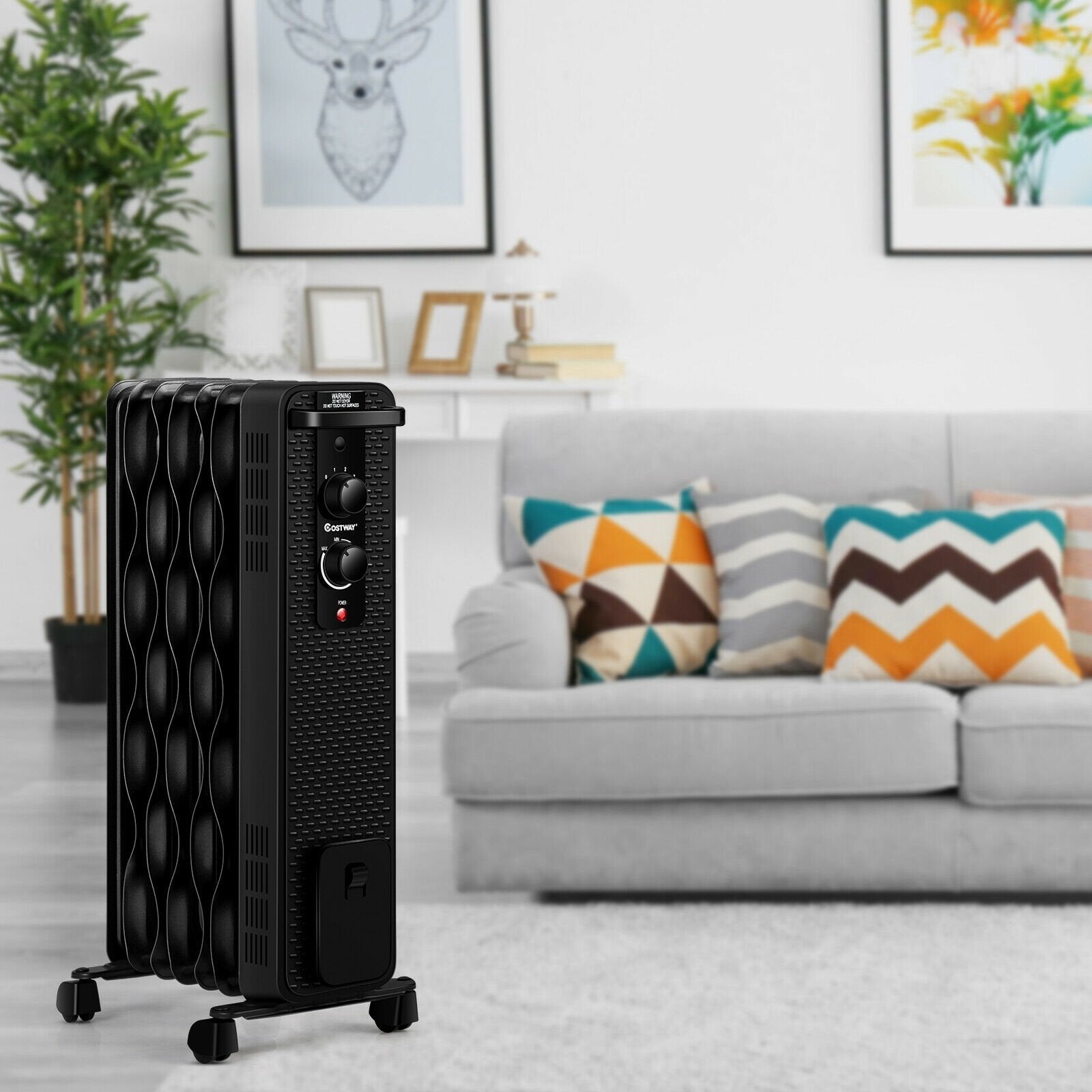 1500 W Oil-Filled Heater Portable Radiator Space Heater with Adjustable Thermostat, Black Space Heaters   at Gallery Canada