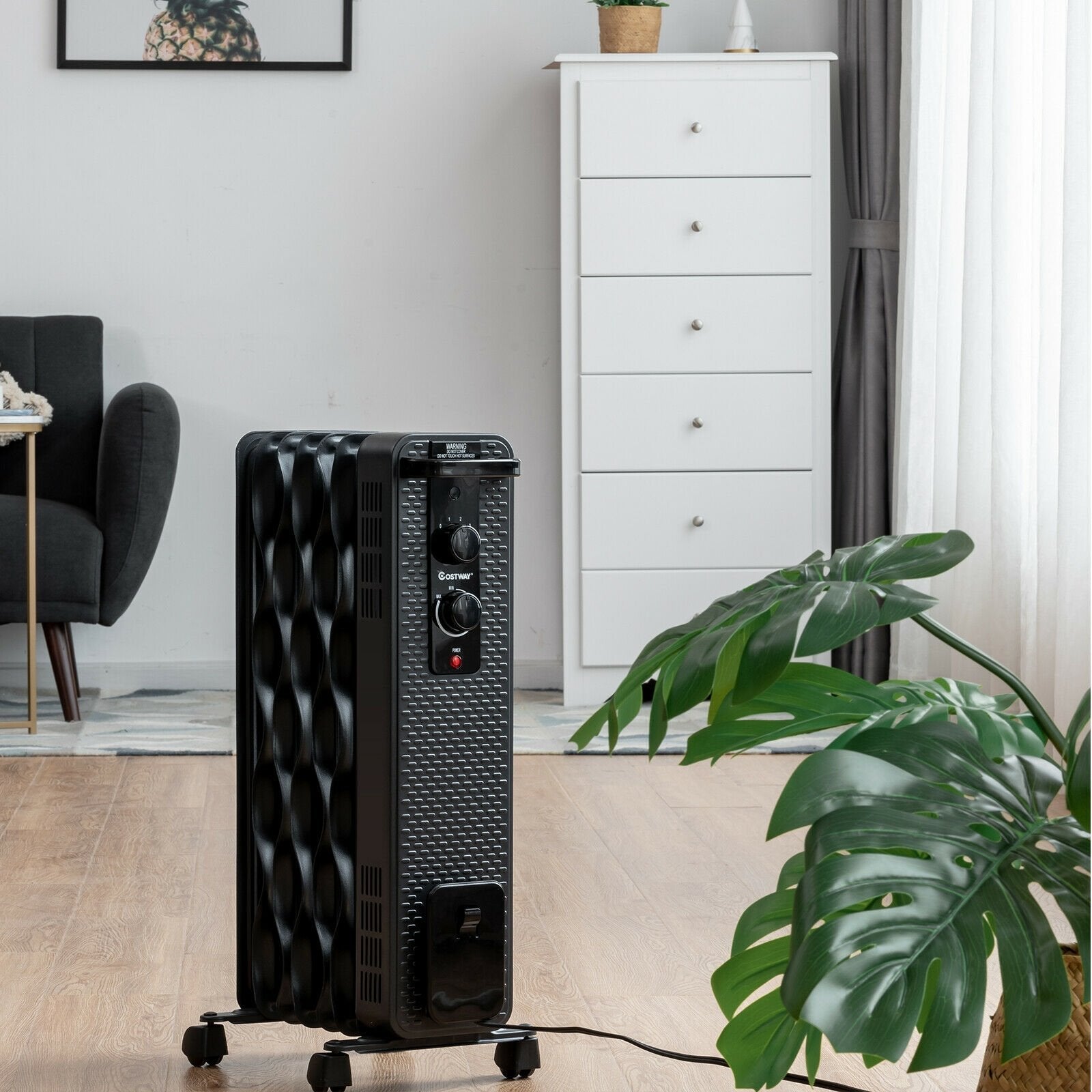 1500 W Oil-Filled Heater Portable Radiator Space Heater with Adjustable Thermostat, Black Space Heaters   at Gallery Canada