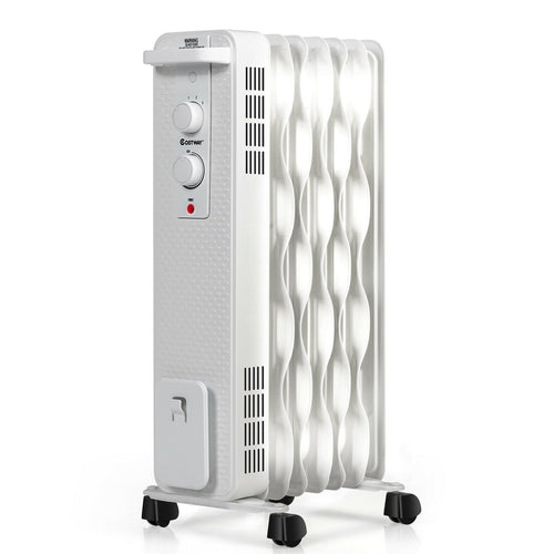 1500 W Oil-Filled Heater Portable Radiator Space Heater with Adjustable Thermostat, White