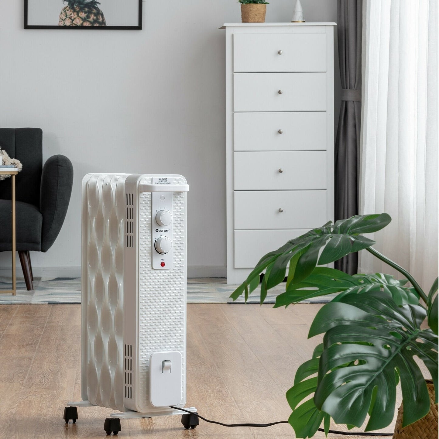 1500 W Oil-Filled Heater Portable Radiator Space Heater with Adjustable Thermostat, White Space Heaters   at Gallery Canada