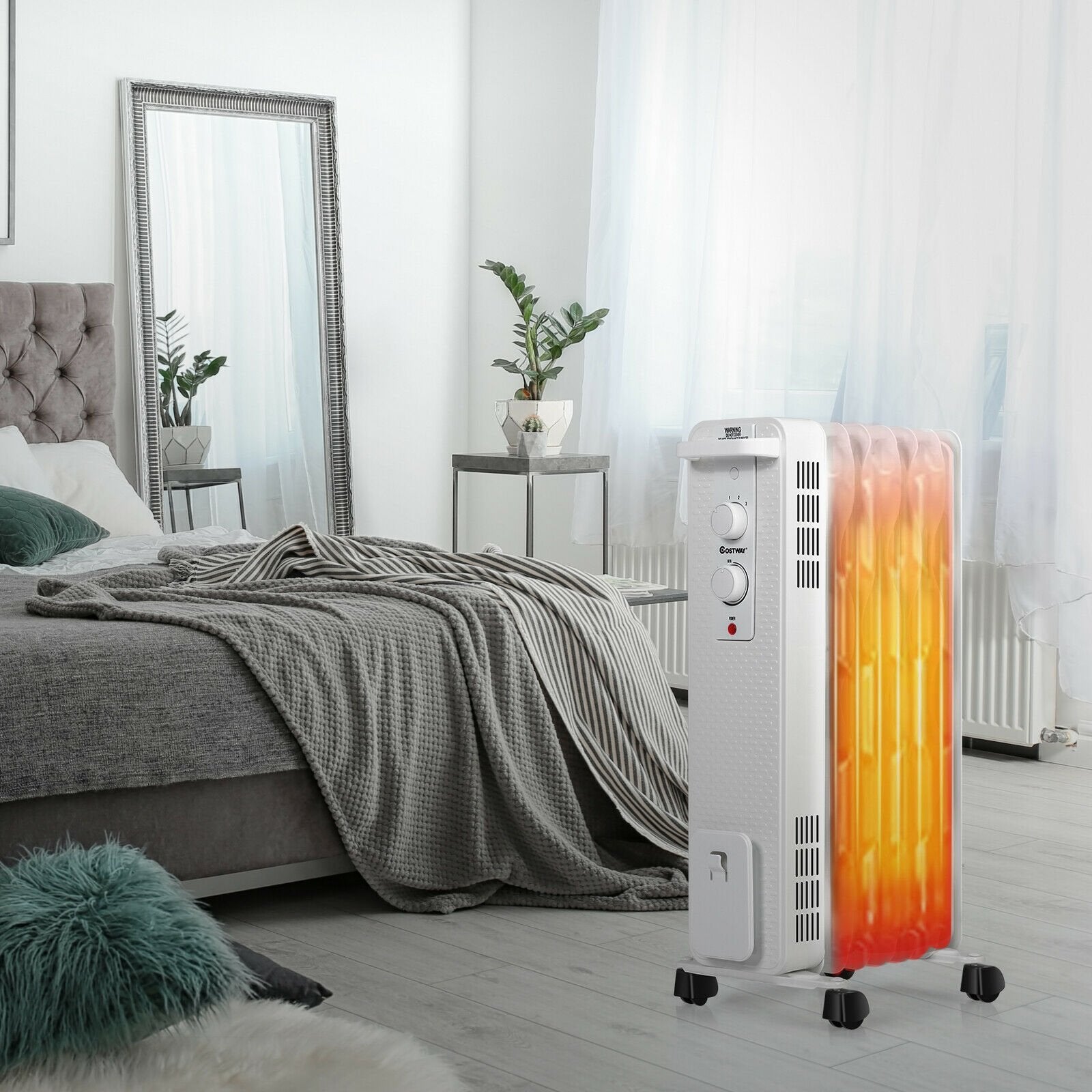 1500 W Oil-Filled Heater Portable Radiator Space Heater with Adjustable Thermostat, White Space Heaters   at Gallery Canada